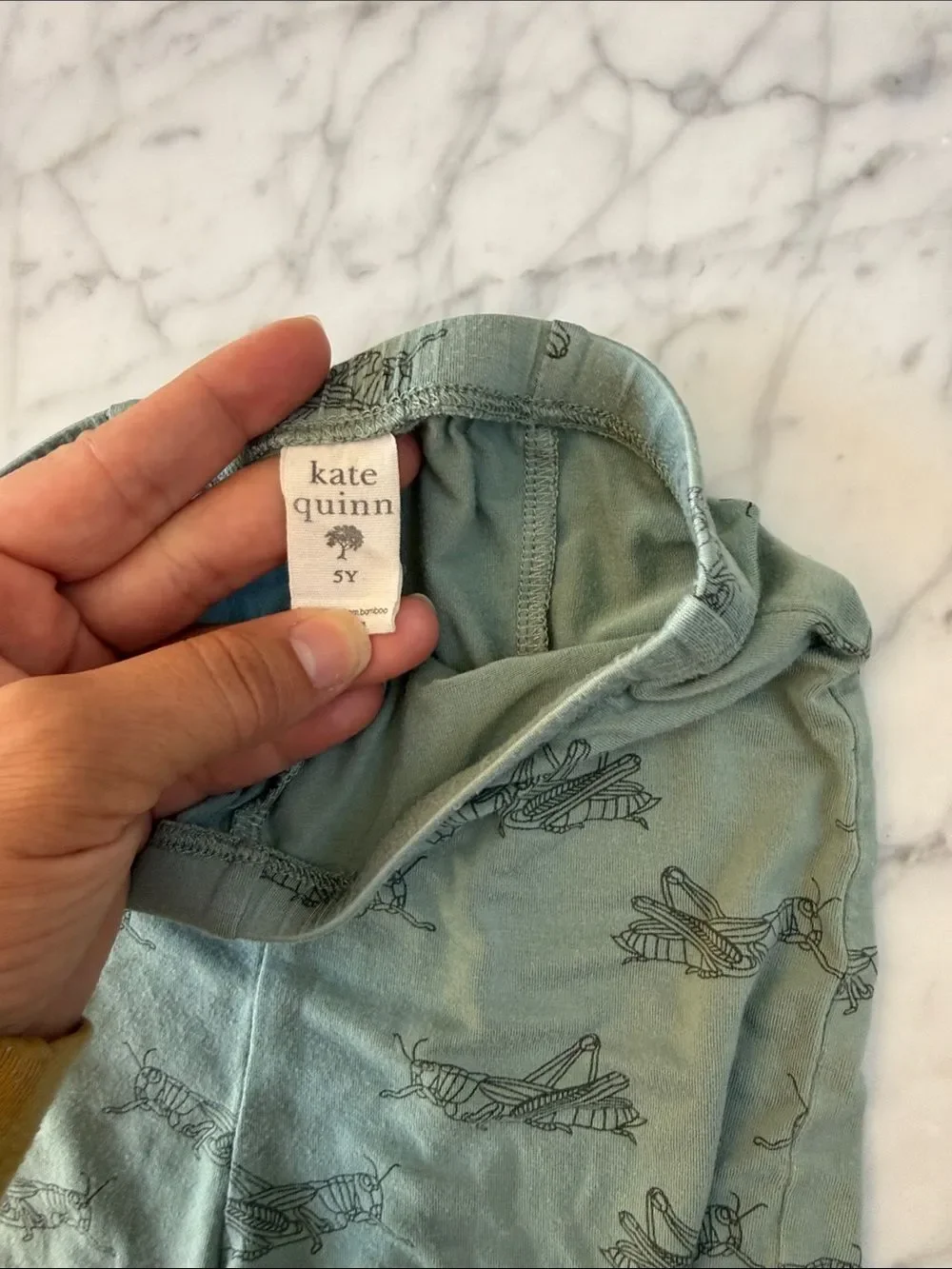 Kate Quinn Bamboo Kids Short Sleeve Pajama Set Sage Grasshopper Print Sz 5T